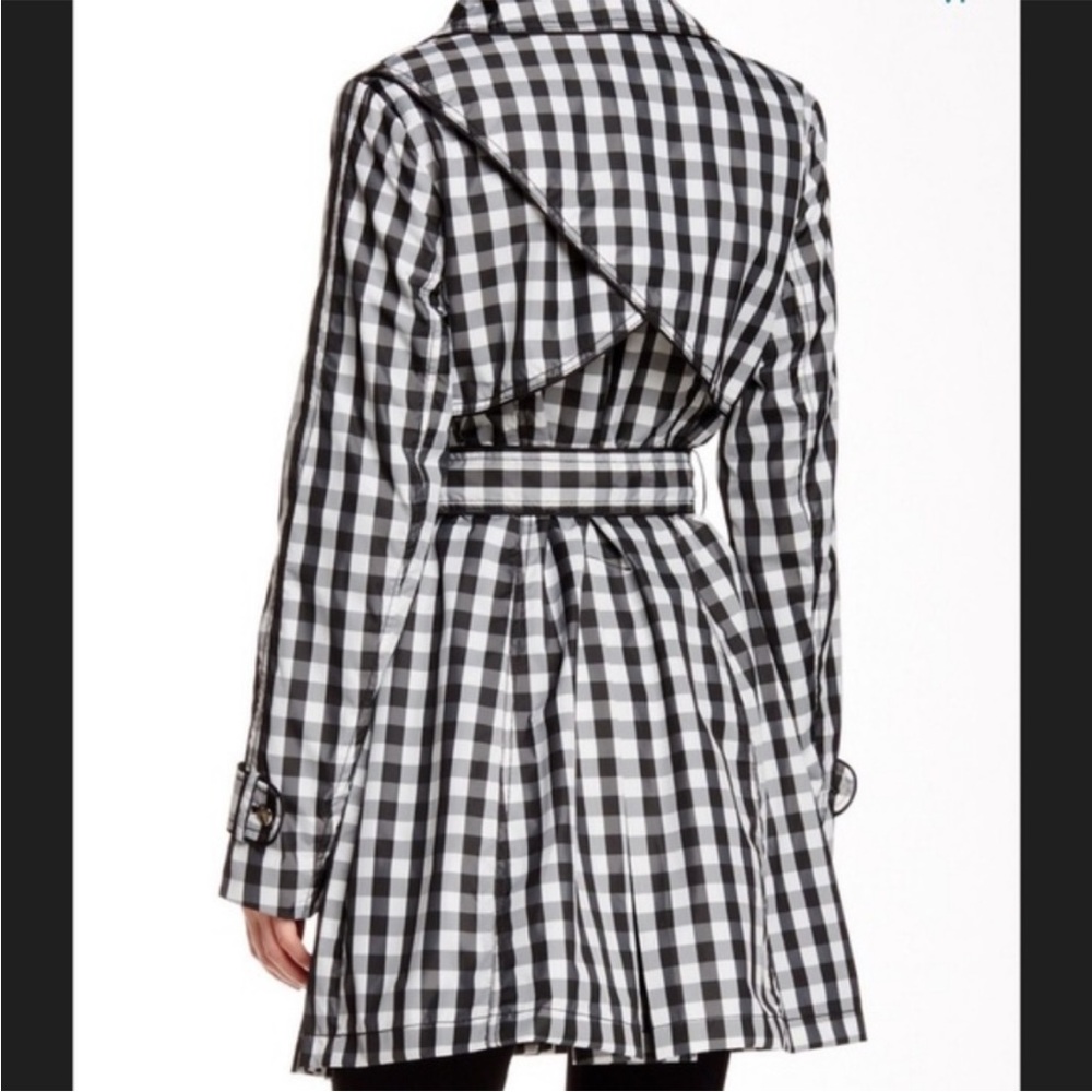 Laundry by Shelli Segal Black & White Gingham Check Plaid Belted Trench Coat - Picture 2 of 16